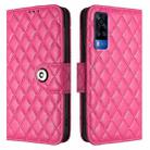 For vivo Y51 2020 India / Y31 India Rhombic Texture Flip Leather Phone Case with Lanyard(Rose Red) - 2