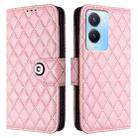 For vivo Y56 / Y16 / Y02s Rhombic Texture Flip Leather Phone Case with Lanyard(Pink) - 2