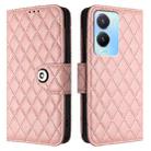 For vivo Y56 / Y16 / Y02s Rhombic Texture Flip Leather Phone Case with Lanyard(Coral Pink) - 2