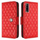 For vivo Y70s Rhombic Texture Flip Leather Phone Case with Lanyard(Red) - 2