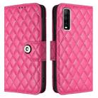 For vivo Y70s Rhombic Texture Flip Leather Phone Case with Lanyard(Rose Red) - 2