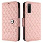 For vivo Y70s Rhombic Texture Flip Leather Phone Case with Lanyard(Coral Pink) - 2