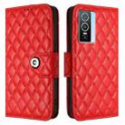 For vivo Y76 5G Rhombic Texture Flip Leather Phone Case with Lanyard(Red) - 2