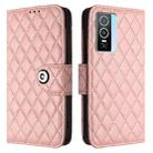 For vivo Y76 5G Rhombic Texture Flip Leather Phone Case with Lanyard(Coral Pink) - 2