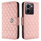 For vivo Y36 5G / Y36 4G / Y36 India Rhombic Texture Flip Leather Phone Case with Lanyard(Coral Pink) - 2