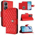 For vivo Y100 5G Global Rhombic Texture Flip Leather Phone Case with Lanyard(Red) - 1