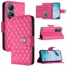 For vivo Y100 5G Global Rhombic Texture Flip Leather Phone Case with Lanyard(Rose Red) - 1