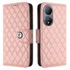For vivo Y100 5G Global Rhombic Texture Flip Leather Phone Case with Lanyard(Coral Pink) - 2