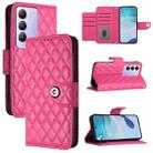 For vivo T3 5G IDN / V40 SE Rhombic Texture Flip Leather Phone Case with Lanyard(Rose Red) - 1