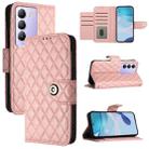 For vivo T3 5G IDN / V40 SE Rhombic Texture Flip Leather Phone Case with Lanyard(Coral Pink) - 1