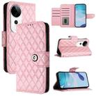 For vivo S19 Pro Rhombic Texture Flip Leather Phone Case with Lanyard(Pink) - 1