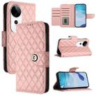 For vivo S19 Pro Rhombic Texture Flip Leather Phone Case with Lanyard(Coral Pink) - 1