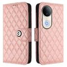 For vivo S20 5G Rhombic Texture Flip Leather Phone Case with Lanyard(Coral Pink) - 2