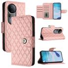 For vivo S20 Pro 5G Rhombic Texture Flip Leather Phone Case with Lanyard(Coral Pink) - 1