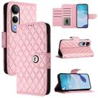 For vivo V50 Lite 5G Rhombic Texture Flip Leather Phone Case with Lanyard(Pink) - 1