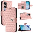 For vivo V50 Lite 5G Rhombic Texture Flip Leather Phone Case with Lanyard(Coral Pink) - 1