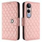 For vivo V50 Lite 5G Rhombic Texture Flip Leather Phone Case with Lanyard(Coral Pink) - 2