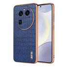 For OPPO Find X6 AZNS Electroplated Frame Crocodile Texture Full Coverage Phone Case(Blue) - 1