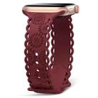 For Apple Watch Series 3 42mm Lace Sunflower Embossed Silicone Watch Band(Wine Red) - 1
