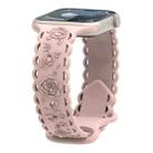 For Apple Watch SE 2023 44mm Lace 3D Rose Embossed Silicone Watch Band(Sand Pink) - 1