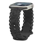 For Apple Watch Series 9 45mm Lace 3D Rose Embossed Silicone Watch Band(Black) - 1