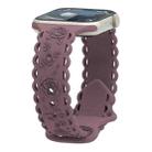 For Apple Watch SE 44mm Lace 3D Rose Embossed Silicone Watch Band(Smoky Purple) - 1