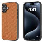 For iPhone 16 Plus Carbon Fiber Texture Protective Phone Case(Light Brown) - 1