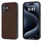 For iPhone 16 Plus Carbon Fiber Texture Protective Phone Case(Dark Brown) - 1