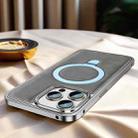 For iPhone 15 Pro Max Metal Frame Oil Wax Leather MagSafe Phone Case with Spring Buckle Stand(Grey) - 1