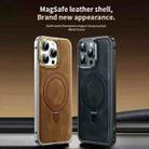 For iPhone 15 Pro Metal Frame Oil Wax Leather MagSafe Phone Case with Spring Buckle Stand(Black) - 2