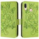 For Huawei P20 Lite / nova 3e Embossed Rose RFID Anti-theft Leather Phone Case(Green) - 2