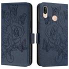 For Huawei P20 Lite / nova 3e Embossed Rose RFID Anti-theft Leather Phone Case(Dark Blue) - 2