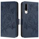 For Huawei P30 Embossed Rose RFID Anti-theft Leather Phone Case(Dark Blue) - 2