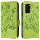 For Huawei P40 Embossed Rose RFID Anti-theft Leather Phone Case(Green) - 2