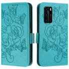 For Huawei P40 Embossed Rose RFID Anti-theft Leather Phone Case(Light Blue) - 2