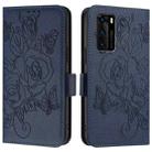 For Huawei P40 Embossed Rose RFID Anti-theft Leather Phone Case(Dark Blue) - 2