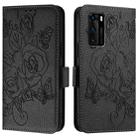 For Huawei P40 Embossed Rose RFID Anti-theft Leather Phone Case(Black) - 2