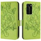 For Huawei P40 Pro Embossed Rose RFID Anti-theft Leather Phone Case(Green) - 2