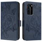 For Huawei P40 Pro Embossed Rose RFID Anti-theft Leather Phone Case(Dark Blue) - 2