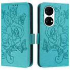 For Huawei P50 Embossed Rose RFID Anti-theft Leather Phone Case(Light Blue) - 2