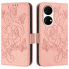 For Huawei P50 Embossed Rose RFID Anti-theft Leather Phone Case(Pink) - 2
