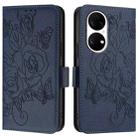 For Huawei P50 Embossed Rose RFID Anti-theft Leather Phone Case(Dark Blue) - 2