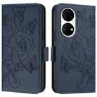 For Huawei P50 Pro Embossed Rose RFID Anti-theft Leather Phone Case(Dark Blue) - 2