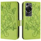 For Huawei P60 / P60 Pro Embossed Rose RFID Anti-theft Leather Phone Case(Green) - 2