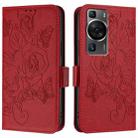 For Huawei P60 / P60 Pro Embossed Rose RFID Anti-theft Leather Phone Case(Red) - 2