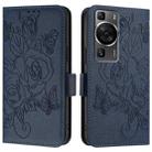 For Huawei P60 / P60 Pro Embossed Rose RFID Anti-theft Leather Phone Case(Dark Blue) - 2