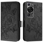 For Huawei P60 / P60 Pro Embossed Rose RFID Anti-theft Leather Phone Case(Black) - 2
