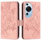 For Huawei P60 Art Embossed Rose RFID Anti-theft Leather Phone Case(Pink) - 2