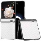 For Honor Magic V Flip Three Parts Black Frame Woven Texture PU Phone Case(White) - 1