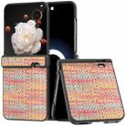 For Honor Magic V Flip Three Parts Black Frame Color Lattice Texture PU Phone Case(Tangerine) - 1